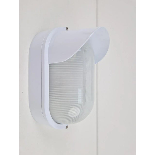 Vintage Simes Oval Tipo 200 Outdoor Wall Lamp in White Metal and Glass, Italy, 1980s, Set of 8 For Sale - Image 16 of 16