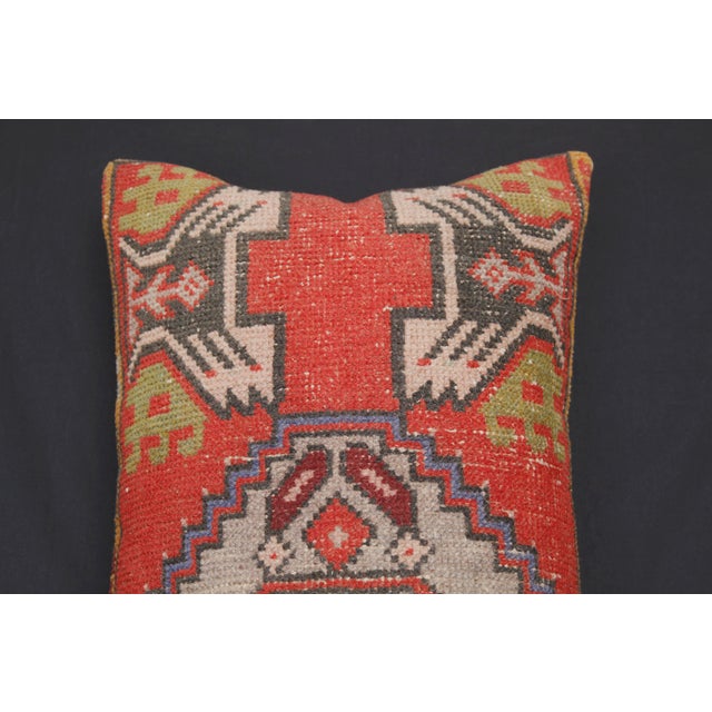 Contemporary Handmade Authentic Turkish Throw Rug Pillw With Red&Green Color -17'' X 36'' For Sale - Image 3 of 15