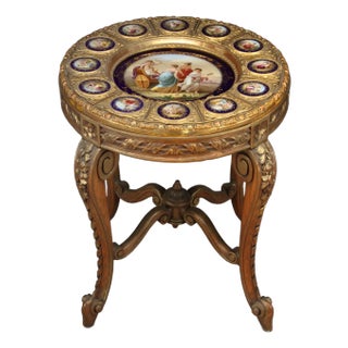 19th Century Austrian Vienna-Style Hand-Painted Porcelain and Giltwood Gueridon For Sale