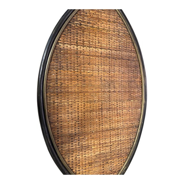 Vintage Black Rattan & Woven Wicker Demilune Console Table For Sale - Image 9 of 11