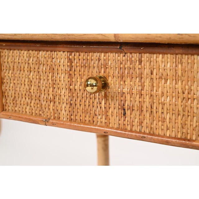 Wood French Riviera Nightstands in Bamboo, Rattan and Brass, Italy, 1970s, Set of 2 For Sale - Image 7 of 14
