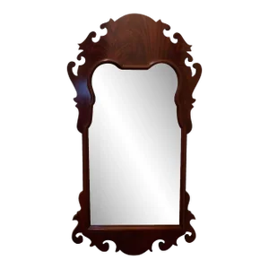 1980s Chippendale Flame Mahogany Shield Mirror