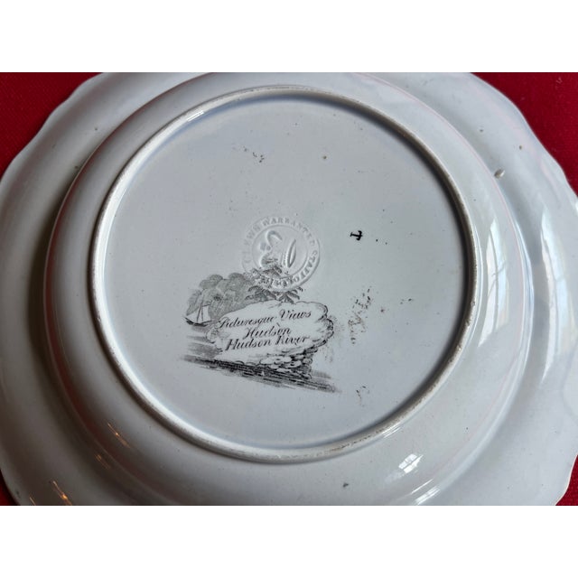 American Antique 19th Century English Staffordshire Clews Historical Brown Transferware Soup Plate Picturesque Views Hudson, New York & Hudson River For Sale - Image 3 of 12