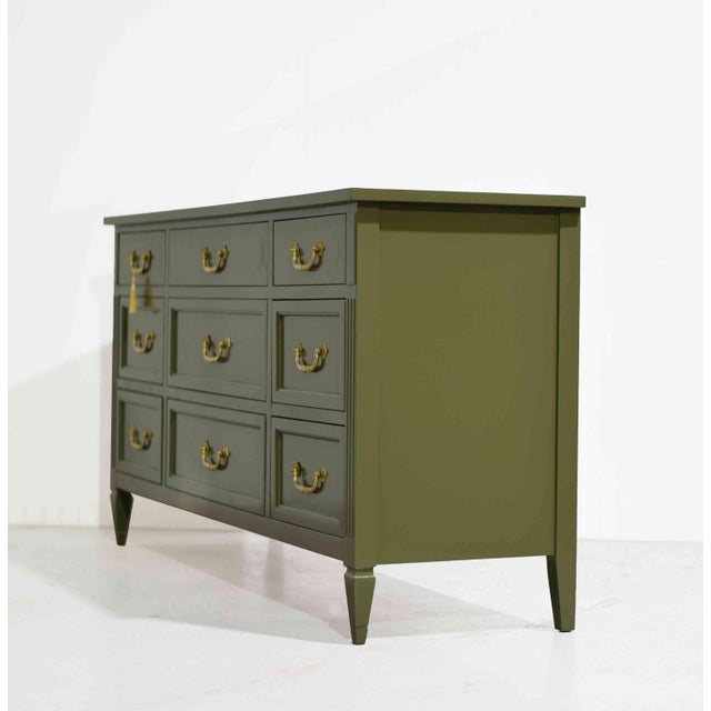 Mid Century Traditional Dresser Sideboard by Mount Airy in Green - Newly Painted For Sale In Chicago - Image 6 of 13