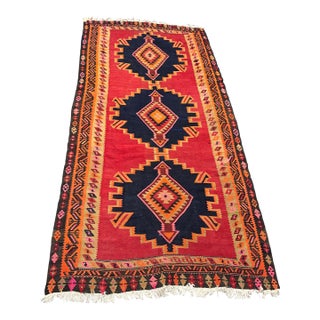 Vintage Handwoven Kilim Runner With Triple Medallion Design For Sale