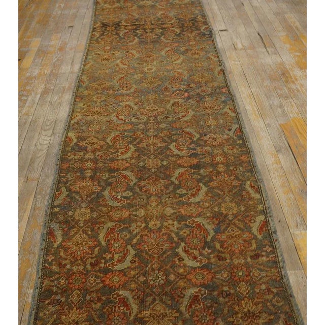 1900s Blue Gray Herati Fish Antique W. Persian Bijar Carpet 2' 8" X 16 Handknotted Wool Runner Rug For Sale - Image 11 of 12