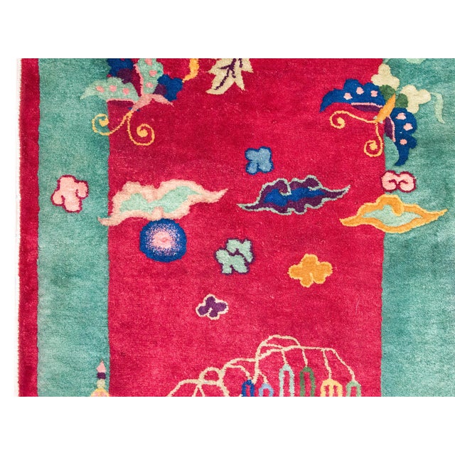Raspberry Red Early 20th Century Chinese Art Deco Rug For Sale - Image 8 of 15