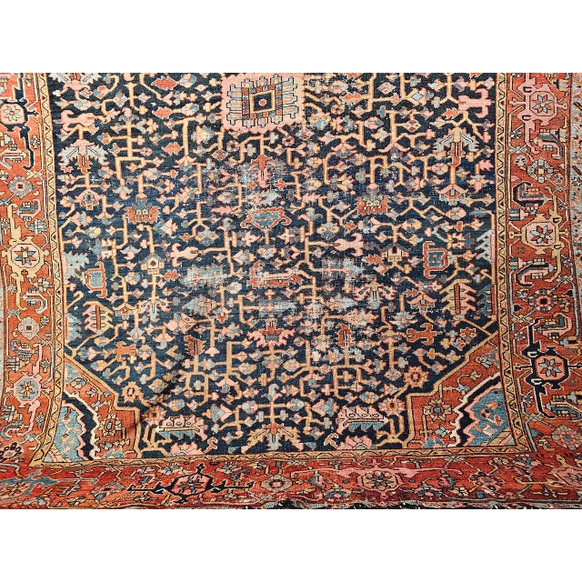 19th Century Persian Heriz Serapi Rug, Hand-Knotted Wool, Allover Geometric Pattern, Blue & Red, 8x11 For Sale - Image 18 of 18