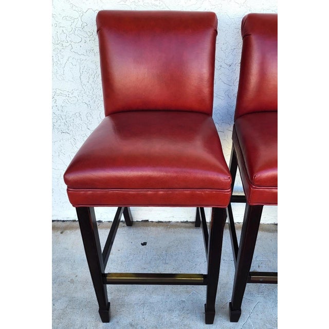 Red Designer Leather Barstools by Joseph Pubillones Interiors For Sale - Image 8 of 18
