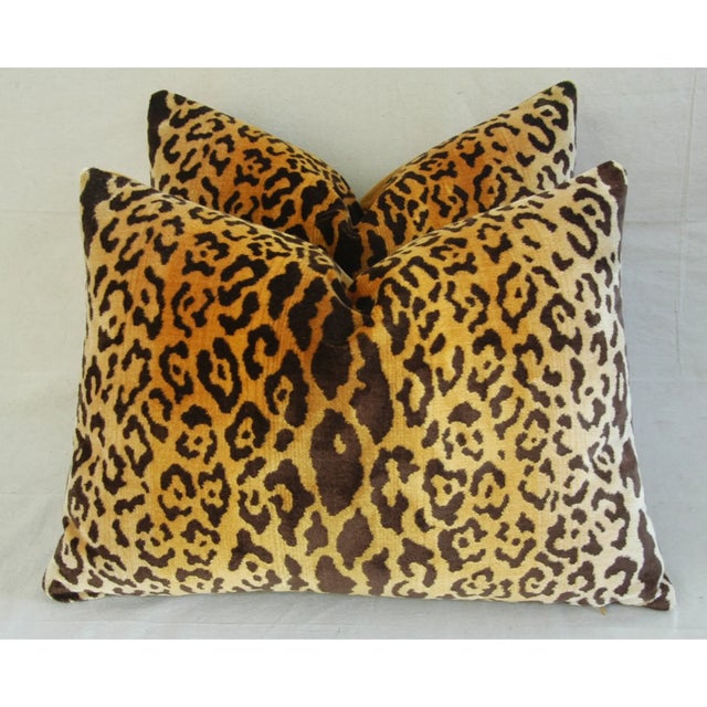 English Scalamandre Silk Leopardo Leopard Velvet Feather/Down Pillows 24" X 14" - Pair For Sale - Image 3 of 5