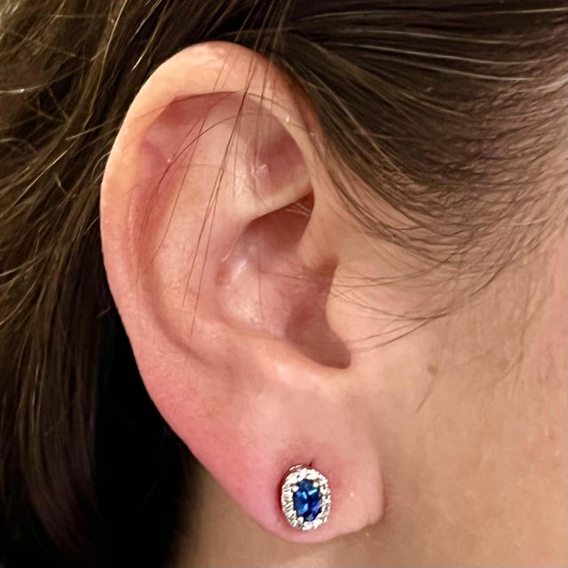 Natural Sapphire Diamond Stud Earrings 14k W Gold 0.64 TCW Certified For Sale - Image 10 of 12