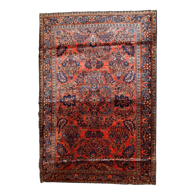 1920s Antique Handmade Persian Sarouk Rug 4' X 6'4" For Sale