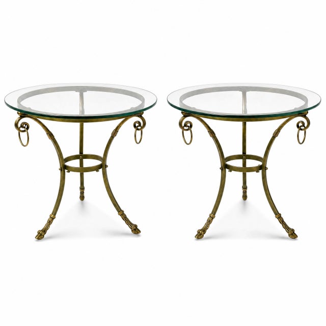 Maison Jansen Italian Neo-Classical Maison Jansen Style Brass Steel & Glass Side Tables - Pair For Sale - Image 4 of 4