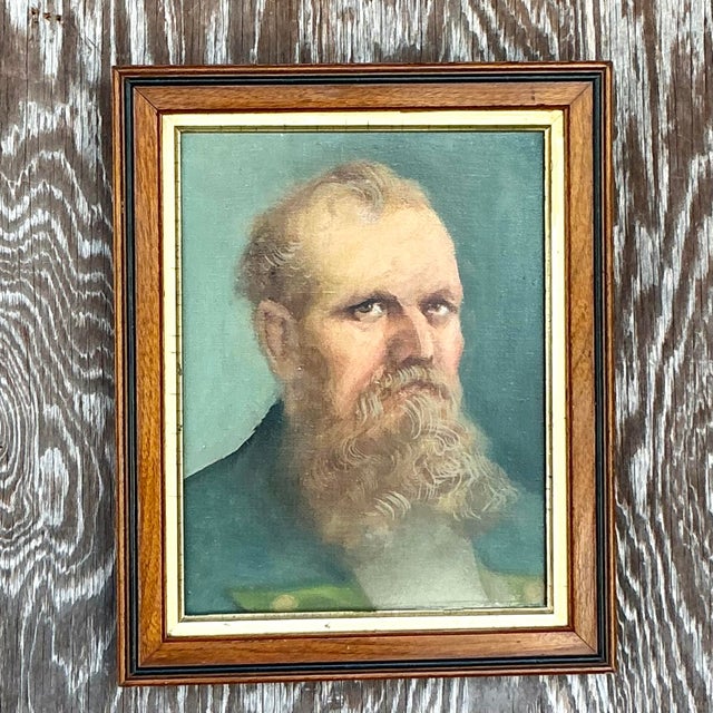 Portraiture Vintage Boho Original Oil Portrait on Canvas For Sale - Image 3 of 6