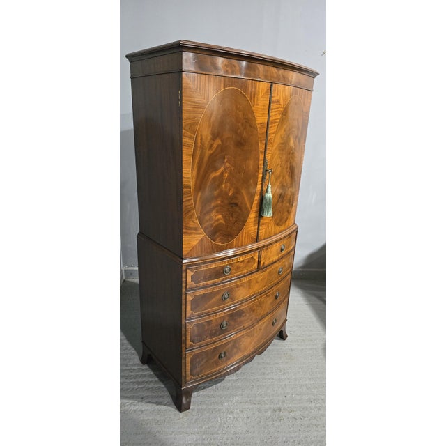 Inlaid Bow Front Linen Press, 1910s For Sale - Image 12 of 16
