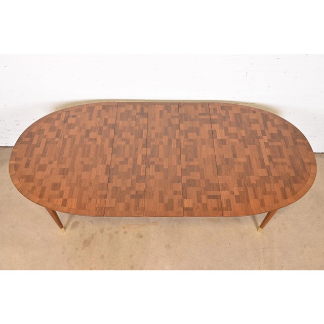 Wood Bert England for Johnson Furniture Patchwork Walnut Extension Dining Table, Newly Refinished For Sale - Image 7 of 13