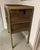 Rustic primitive antique kitchen pie safe with avocado green and black paint and worn wire screening. One leg has been...