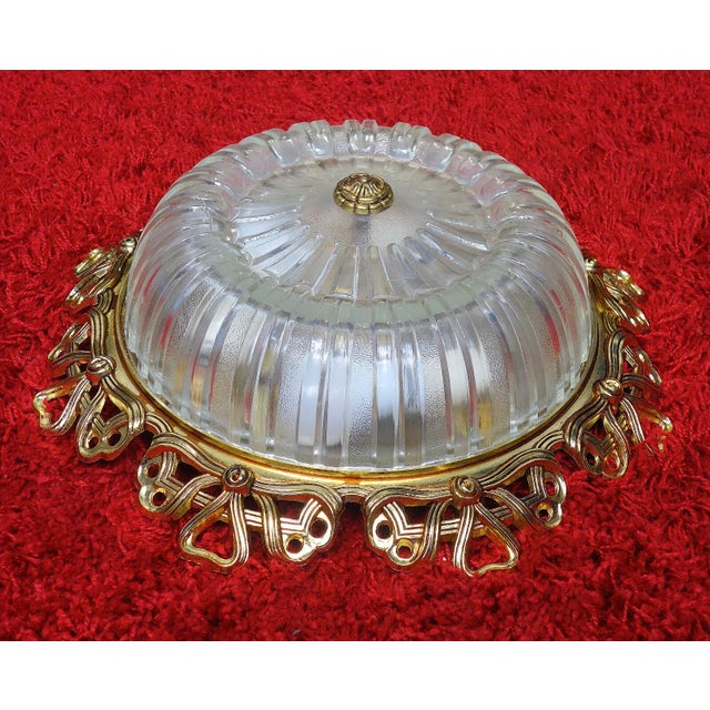 Vintage Brass and Crystal Glass Ceiling Lamp from Unbekannt, 1970s For Sale - Image 6 of 8