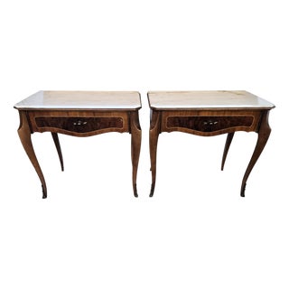 Mid-Century Modern Italian Wooden Nightstands from Marble Top, 1950s, Set of 2 For Sale
