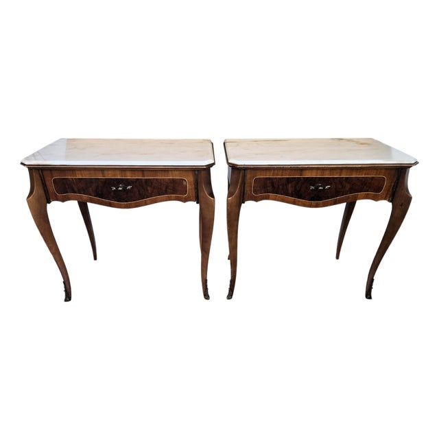 Mid-Century Modern Italian Wooden Nightstands from Marble Top, 1950s, Set of 2 For Sale