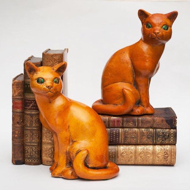 Rare English Art Deco Ceramic Cat Bookends, C. 1930s Chairish