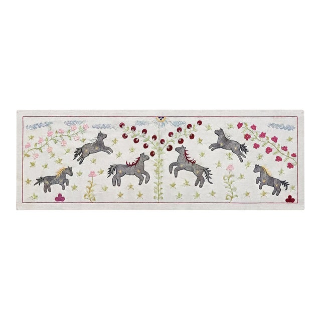 Grey Horse Suzani Wall Hanging, Cherry Vine For Sale