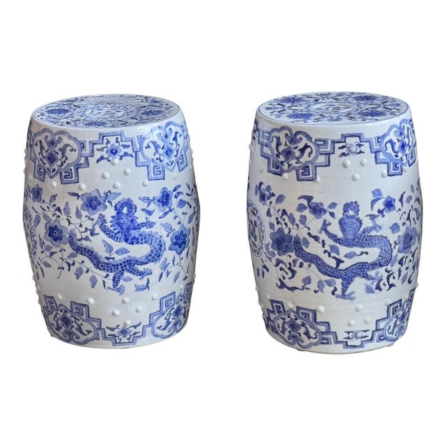 Pair of Chinese Blue and White Garden Stools For Sale