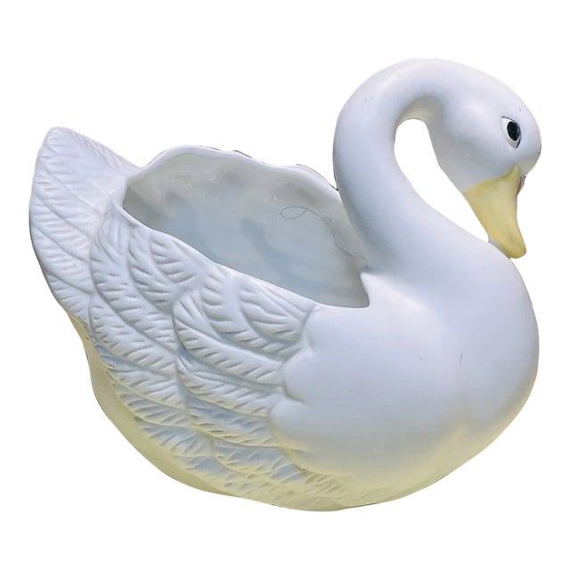 Vintage MCM Homco White Swan Bowl, Porcelain, Planter For Sale