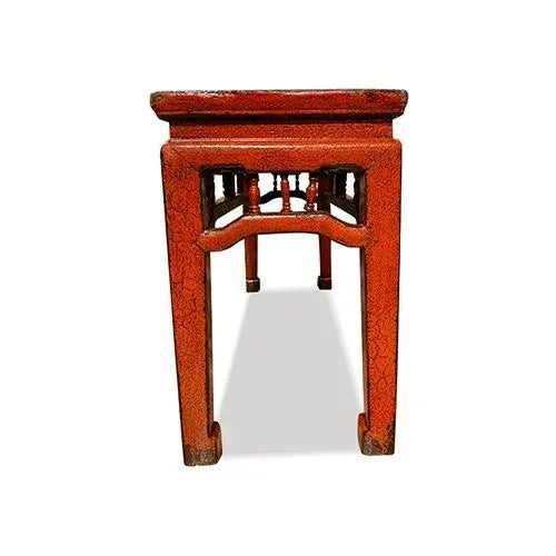 1980s Asian Crackle Spring Bench-Red For Sale - Image 4 of 8