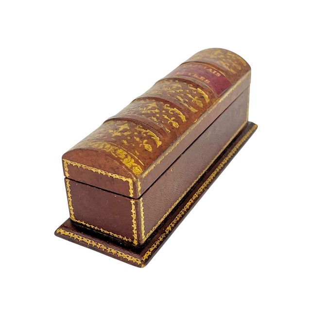Brown Antique French Napoleon III Leather Book Form Box For Sale - Image 8 of 12