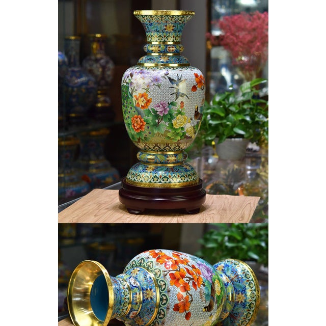 Early 21st Century Official Gift Cloisonné Enamel "Song of Prosperity" Peacock Vase For Sale In Los Angeles - Image 6 of 7