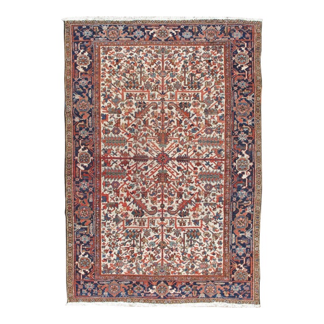 Vintage Ivory Heriz Hand Woven Area Rug 6ft 11in X 10ft For Sale