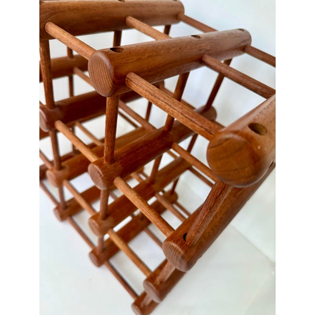 Mid-Century Modern Vintage Mid-Century Modern Teak Wood Adjustable Wine Rack Holds 12 Bottles in the Style of Nissen Langaa of Denmark For Sale - Image 3 of 12