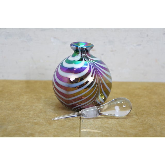 Vintage Iridescent Art Glass Pulled Feather Perfume Bottle & Applicator 5" For Sale - Image 11 of 15