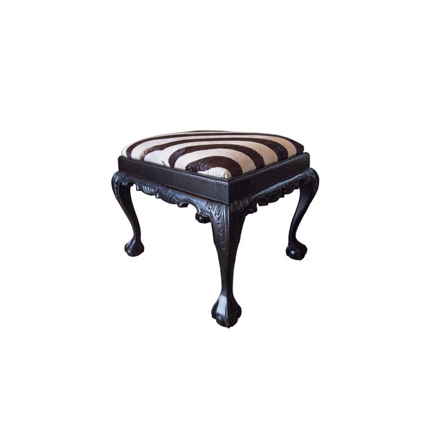 19th Century Queen Anne Style Carved Bench in Burchell Zebra Hide For Sale - Image 9 of 9