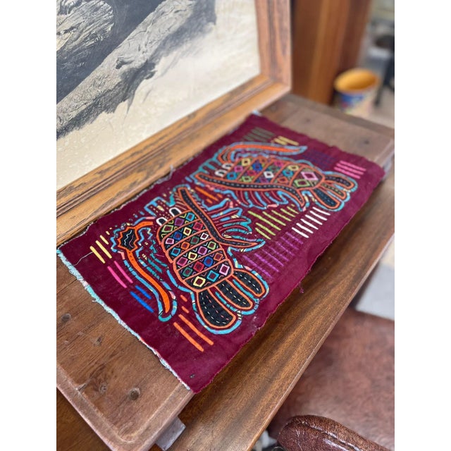 Vintage Embroidery Maroon Fabric Colorful Stitching Abstract Pajaro Coquina & Pattern Decor Art decor Mcm handmade...