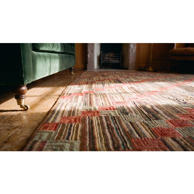 Textile 1900s Multi Color Diamond Folk Art Antique American Hooked Rug 5'9" X 8'2" Hand Knotted Fabric Wool Carpet For Sale - Image 7 of 9