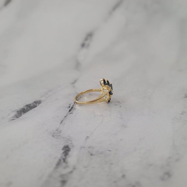 2020s Marquise Sapphire Floral Cluster Ring 14k Yellow Gold, Size 6 For Sale - Image 5 of 5