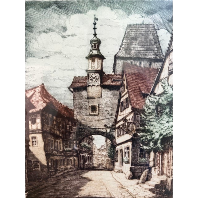 A beautifully preserved pair of mid-century German hand-colored etchings depicting two of the most iconic architectural...