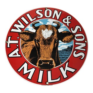 Vintage Enameled Milk Sign For Sale
