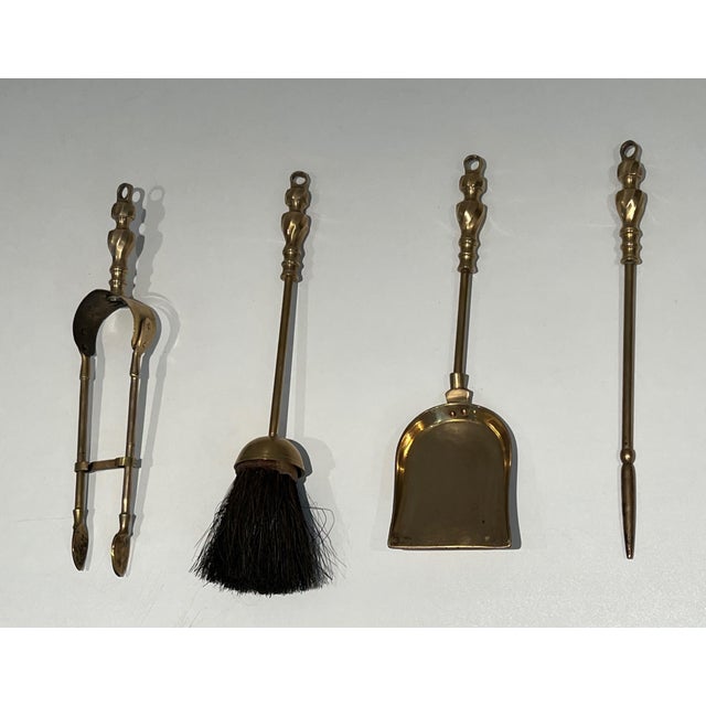 1970s Neoclassical Style Brass Fireplace Tools For Sale - Image 11 of 12