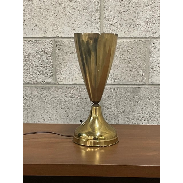 1960s American Designer Modernist Brass Lamp With Pierced Cone Shade For Sale - Image 10 of 10