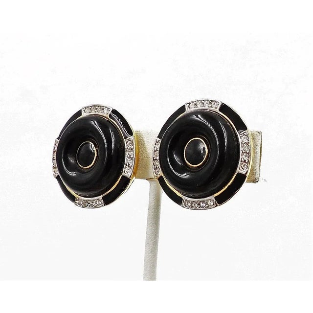 Art Deco 1980s Kenneth Lane Deco Style Black Earrings - 2 Pieces For Sale - Image 3 of 7