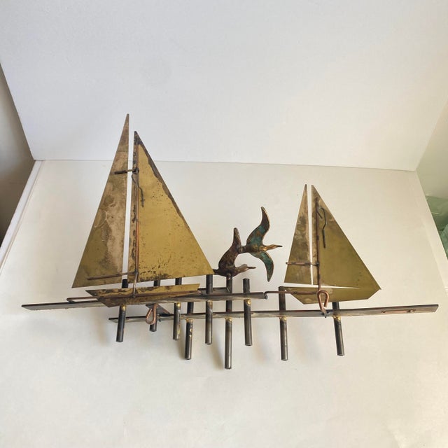 Mid Century Curtis Jere Shore Birds Metal Wall Art Sculpture Sailboat