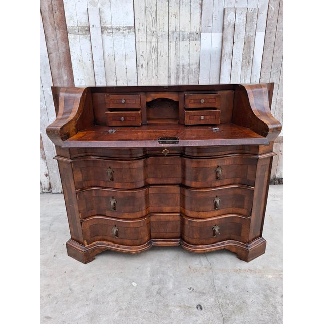 Antique Baroque Revival Walnut Secretaire with Curved Drawers and Fall-Front Desk For Sale - Image 4 of 18