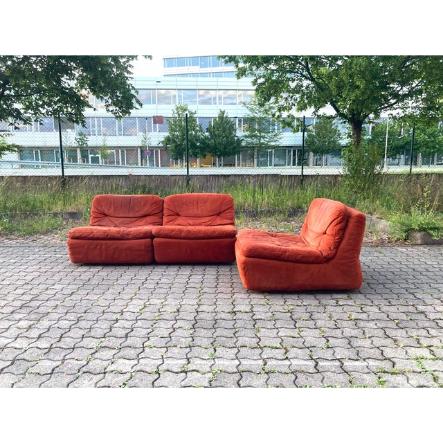 Mid-Century Modern Vintage Velour Modular Sofa, 1970s, Set of 3 For Sale - Image 3 of 18