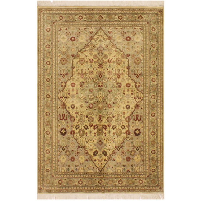 Shabby Chic 1990's Tabriz Pak-Persian Beige/Green Wool Rug - 4'2'' X 6'4'' For Sale - Image 9 of 9