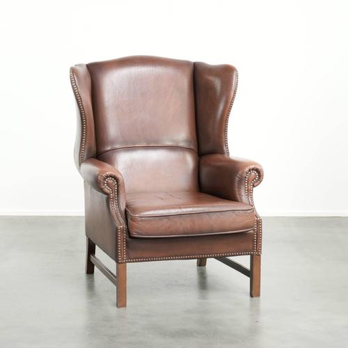 English Cowhide Wing Armchair For Sale - Image 12 of 12