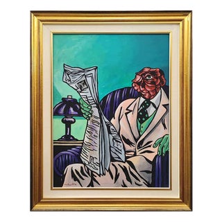 Max Hamlet, Man Meditating, 1994, Acrylic on Canvas, Framed For Sale
