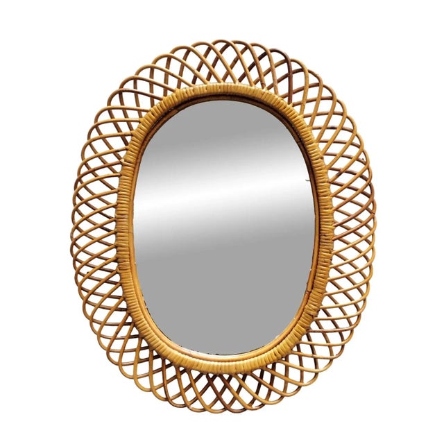 Tan Oval Wicker Wall Mirror, Italy, 1960 For Sale - Image 8 of 8